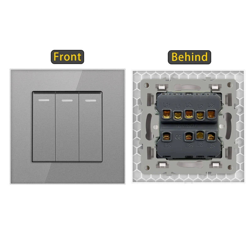 JHJCH - 1 Gang 1/2 Way Stair Switch, Tempered Glass Panel, Rocker Light Switch, On / Off Switch, Toggle Wall Switch