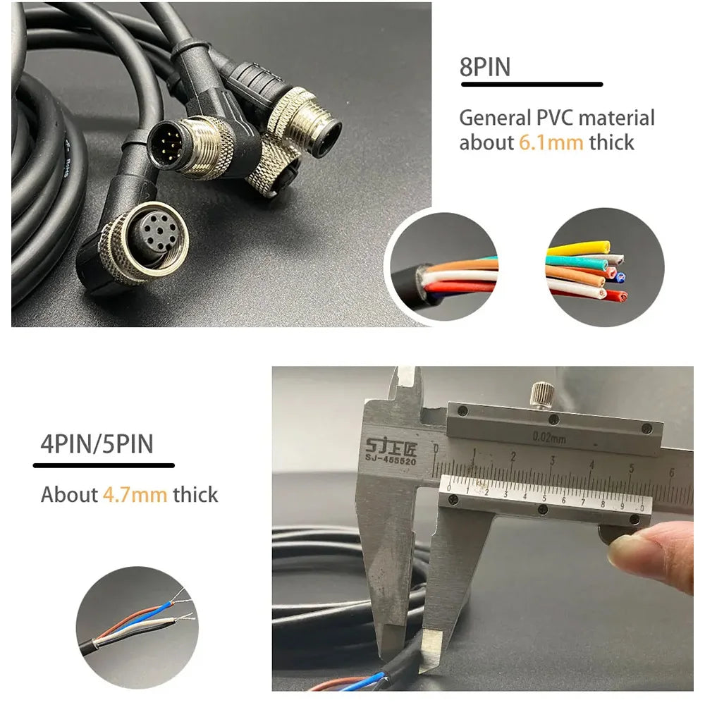 Cloweit M8 3 4 Pins PVC LED IP67 Sensor Cable Connector Type A Socket Plug 2m Waterproof Male&Female Straight Angle Flange