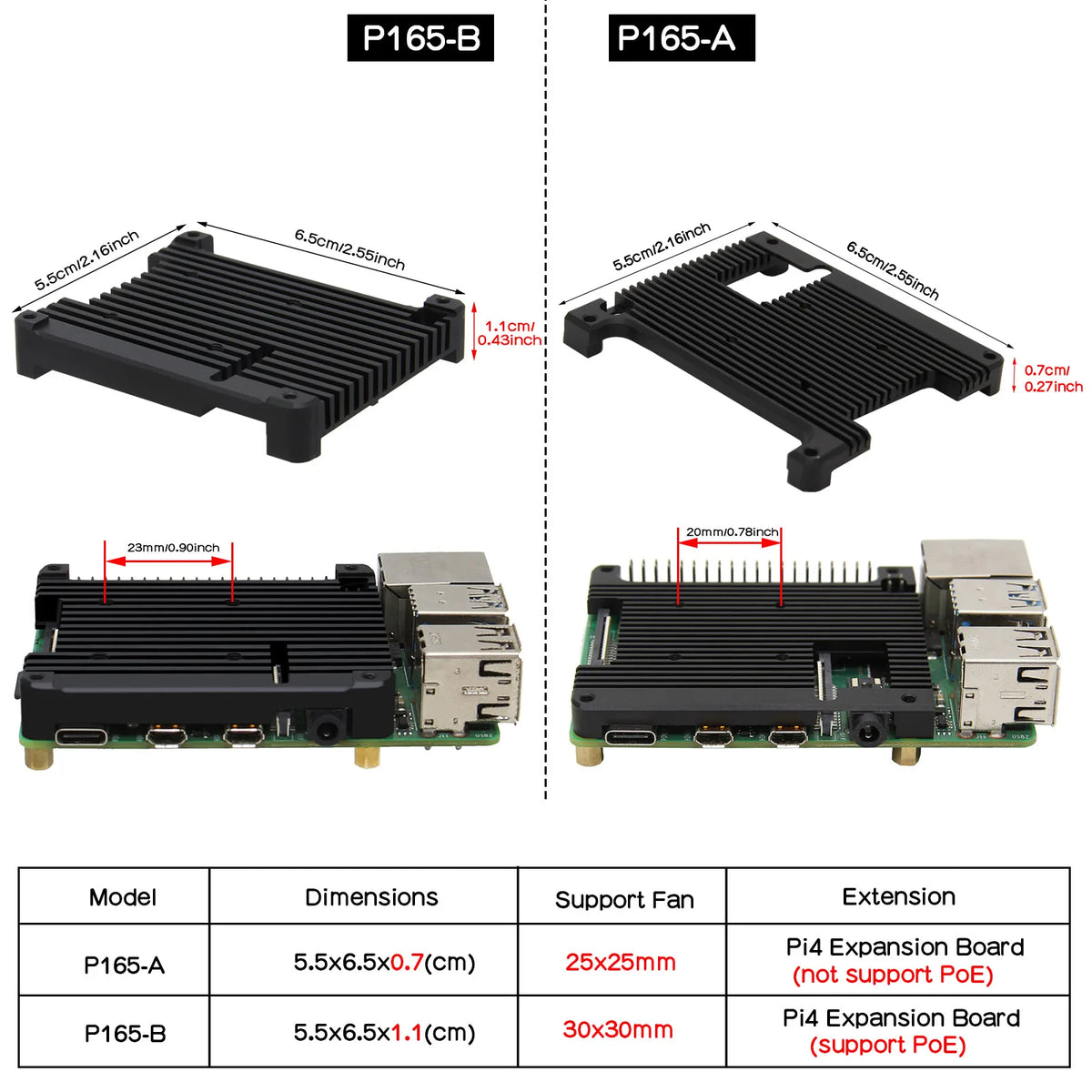 Geekbord P165-B Raspberry Pi 4  Passive Cooling Heatsink|Support POE Board| Support Cooling Fan Installation