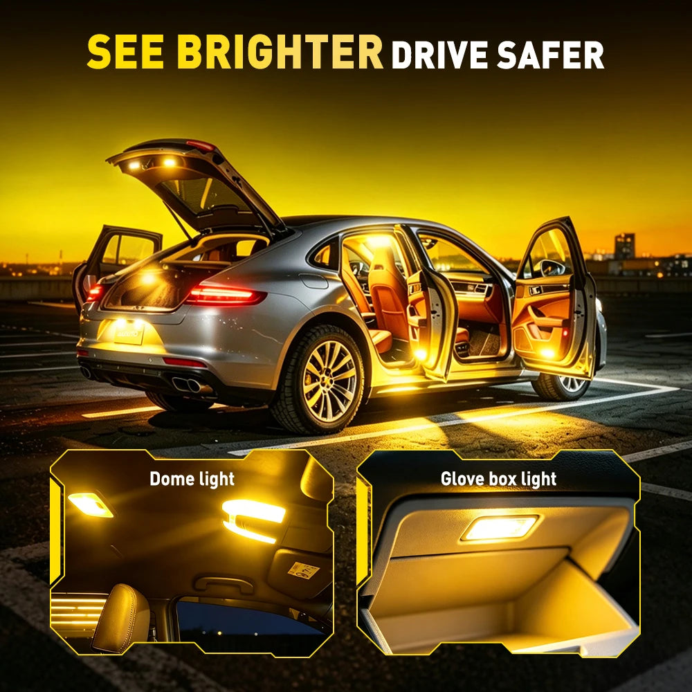 AUXITO 2Pcs T10 W5W LED Bulbs Canbus 6500K White Red Yellow 194 168 2825 Interior Light Reading Trunk Dome Map Lamp Super Bright