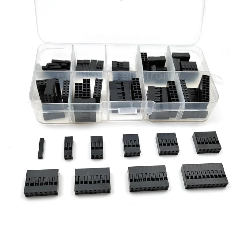 62Pcs/Lot 2.54mm Pitch Double Row DuPont Wire Connectors, Black Plastic Shell Plug Housing (2x2/3/4/5/6/7/8/9/10 Pin)