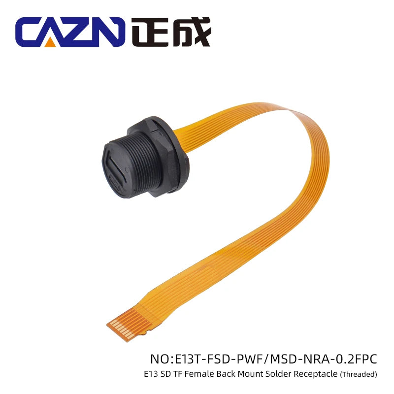 Waterproof Connector SIM Card Threaded Back Mounted Female Solder Socket With 20cm FPC Cable