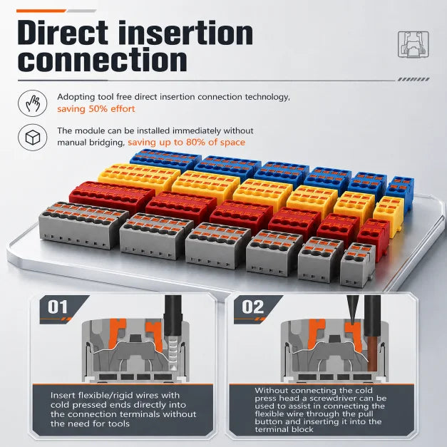 DIN Rail Terminal Block 1/5/10PCS 2.5mm2 Push In Quick Connect Electrical Wire Connector Modular Power Distribution Block