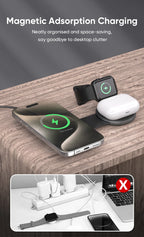 AUFU 3 in 1 Wireless Charging Station Fast Magnetic Foldable Travel Charger Station for iPhone 16 15 14 Pro Apple Watch Airpods