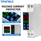 18MM 1P+N 63A 230V Dual Display Adjustable Digital Over Under Voltage Relay Surge Protector Limit Over Current Protection