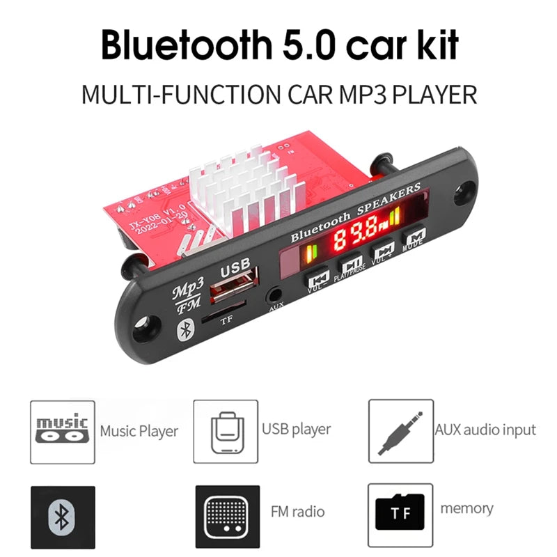 2X60W Amplifier Bluetooth 5.0 MP3 Decoder Board Handsfree 12V Wireless Music Player Audio Modul USB TF AUX FM Radio-DTA9
