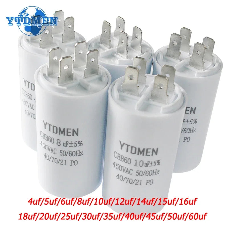 1PCS 450VAC CBB60 Motor Run Capacitors 4pin Dual Insert Starting Capacitor 4UF-60UF for Air Compressor Water Pump 6UF 10UF 50UF