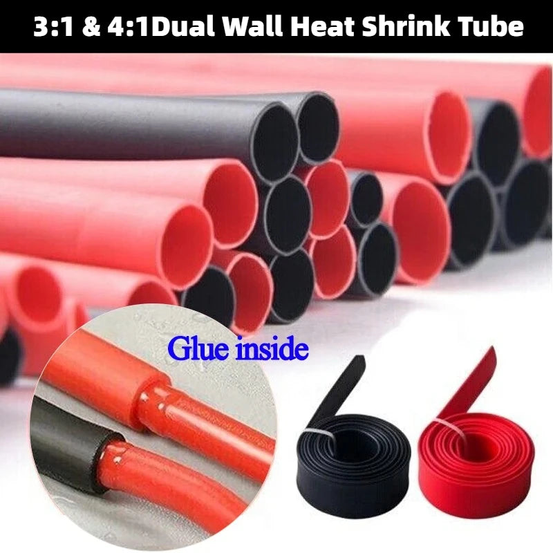 3:1/4:1 Ratio With Glue Dual Wall Heat Shrink Tube 1.6mm - 52mm Adhesive Lined Polyolefin ﻿Wrap Cable Protect Sleeving Black/Red