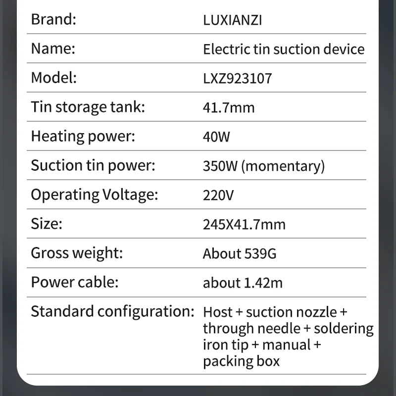 LUXIANZI 40W Desoldering Machine 2IN1 Electric Soldering Iron Suction Tin Sucker Vacuum Gun Hand Welding Tool Desoldering Pump
