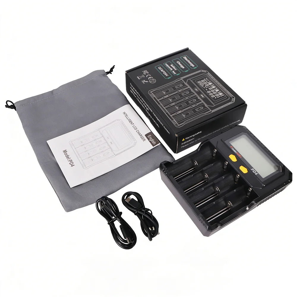 POWERKAN PD4 Smart Battery Charger with LCD Display Capacity Test for 18650 21700 26650 Li-ion Ni-MH Rechargeable Batteries