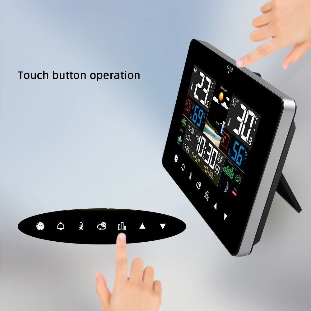 Weather Station Alarm Clock Thermometer Hygrometer Touch Screen Wireless Sensor Sunrise Sunset Multifunction Hygrothermograph