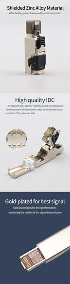 RJ45 Cat8 Cat7 Cat6A Connectors Metal Tool Free Easy Termination Plug 2000MHz 40G LAN Cable 22AWG - 24AWG Reusable Ethernet Plug