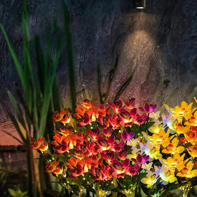 1pc Artificial Flower Lawn Lights, 7-head Solar Orchid Lights for Patio Yard Garden Christmas Decoration LED Solar Ground Lights