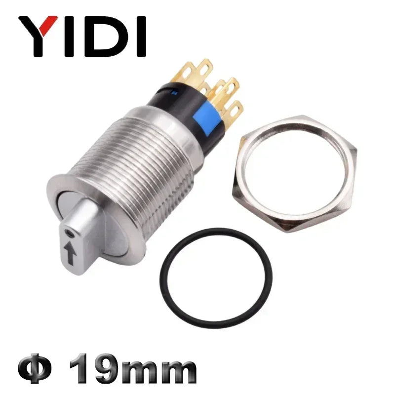 19mm 2 3 Position Metal Selector Rotary Switch Latching Push Button Switch SPDT with 12V LED Illuminated Switch 1NO1NC ON OFF