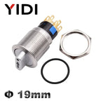 19mm 2 3 Position Metal Selector Rotary Switch Latching Push Button Switch SPDT with 12V LED Illuminated Switch 1NO1NC ON OFF