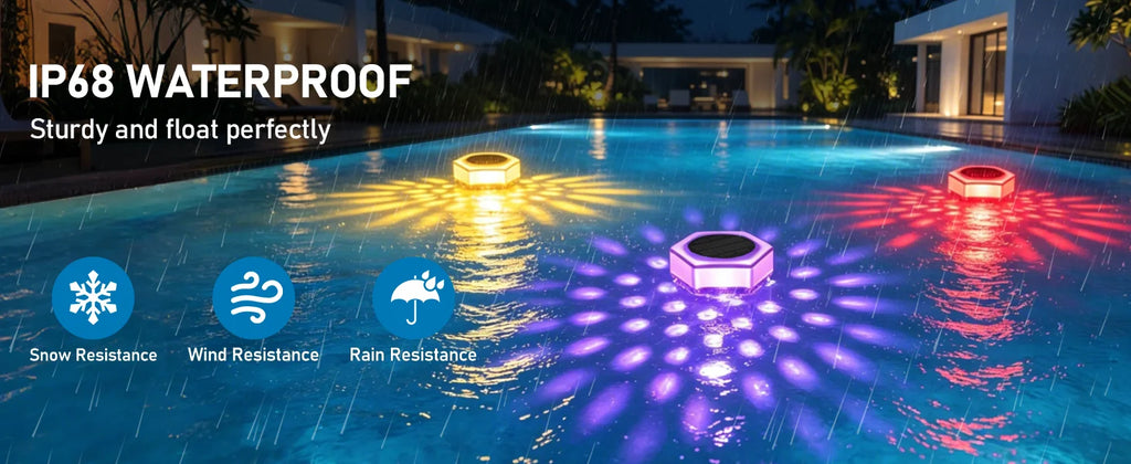 Solar Pool Lights 1/2 Pack, RGB Changing Floating Pool Lights with 10m Remote Control, 4 Dimming, 13 Lighting, Timing Mode, IP68 Waterproof for Inground/Above Ground Pool, Party Decoration