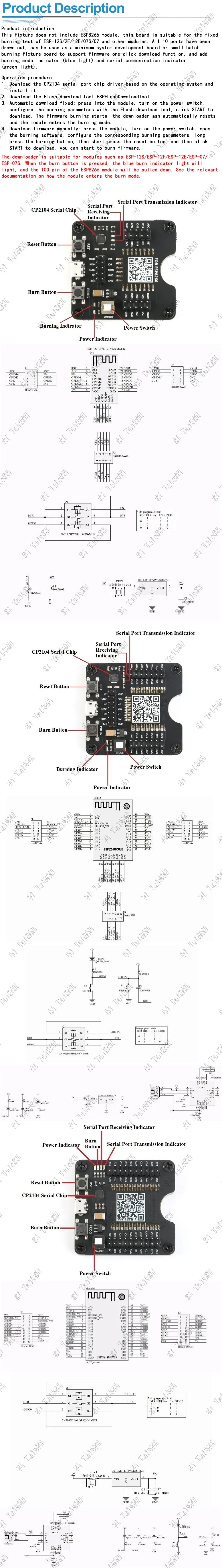 ESP8266 ESP-WROOM-32 ESP32-WROVER Development Board Test Programmer Socket Downloader for ESP-01 ESP-12F ESP-07S ESP-12S ESP32
