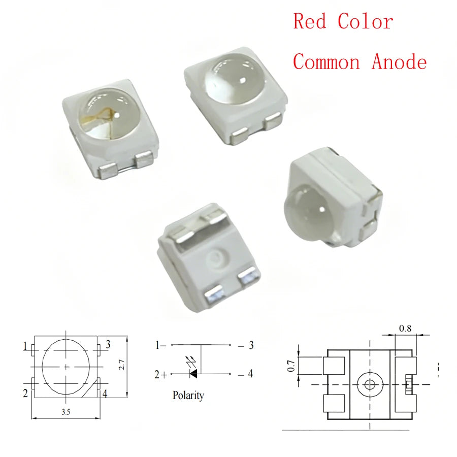 50/100/200PCS SMD LED 3528 4Pin PLCC-4 Red/Yellow/Blue/Green Color With Len For Car-Lighting