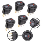 5Pcs Black On-OFF Rocker Switch Set Round DC 12V 20A Red Led Fog Light Lamp Symbol Car Van Truck Boat Rocker Switch