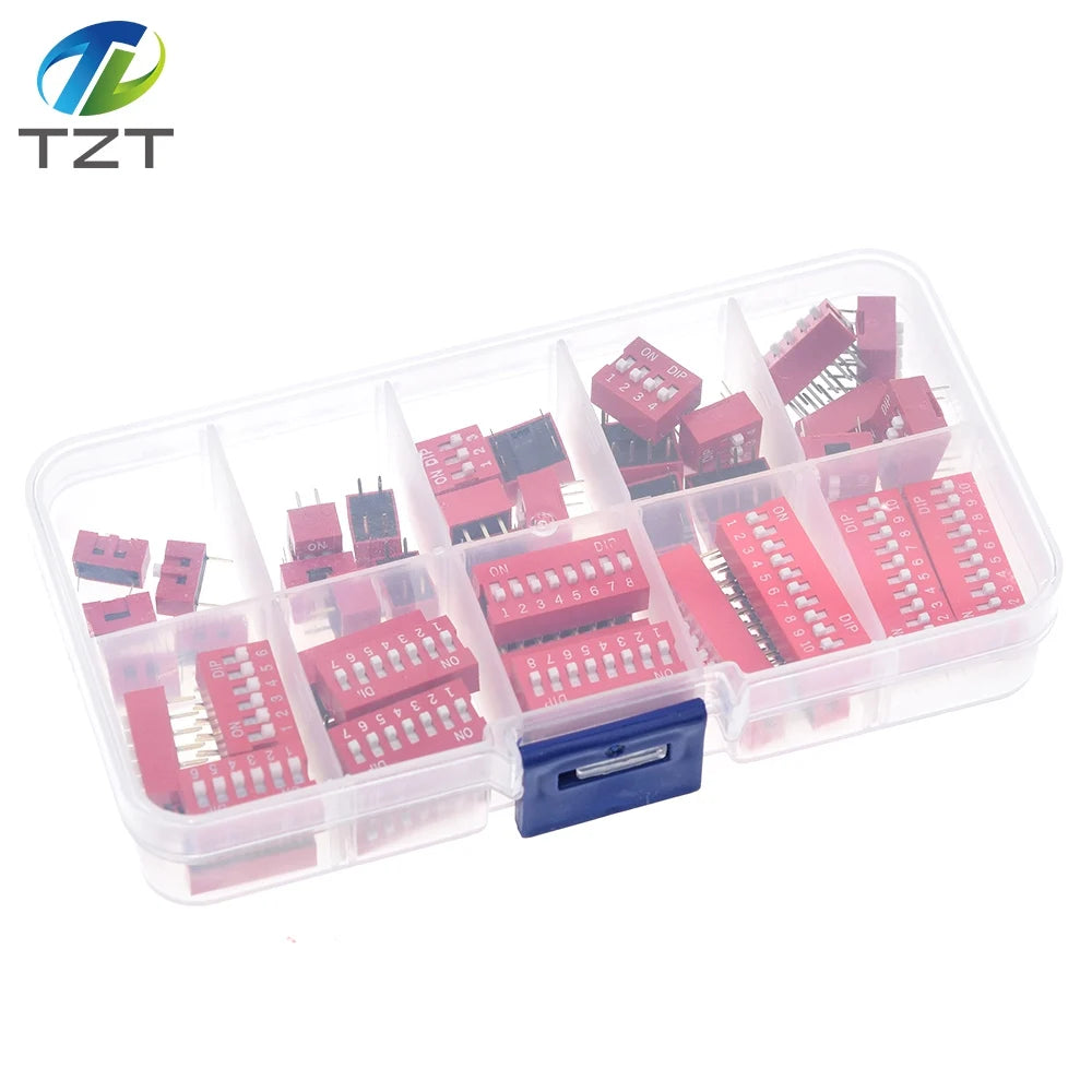 10pcs TZT Slide Type Switch 1 2 3 4 5 6 7 8 10PIN 2.54mm Position Way DIP Red Pitch Toggle Switch Red Snap Switch Dial Switch