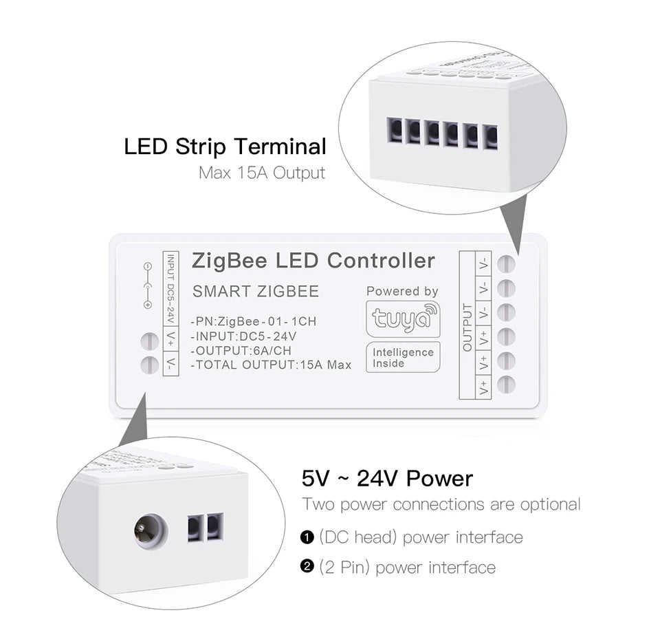 WiFi LED Strip Lights Switch LED Controller Zigbee 3.0 DC5V-24V Tuya CCT RGB RGBW RGBCCT COB Neon Tape Dimmable Smart Dimmer