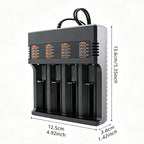 PHOMAX USB Charger 4 Slots Universal Smart Battery Charger Compatible with Multiple Sizes Including 18650 26650 18500 Batteries