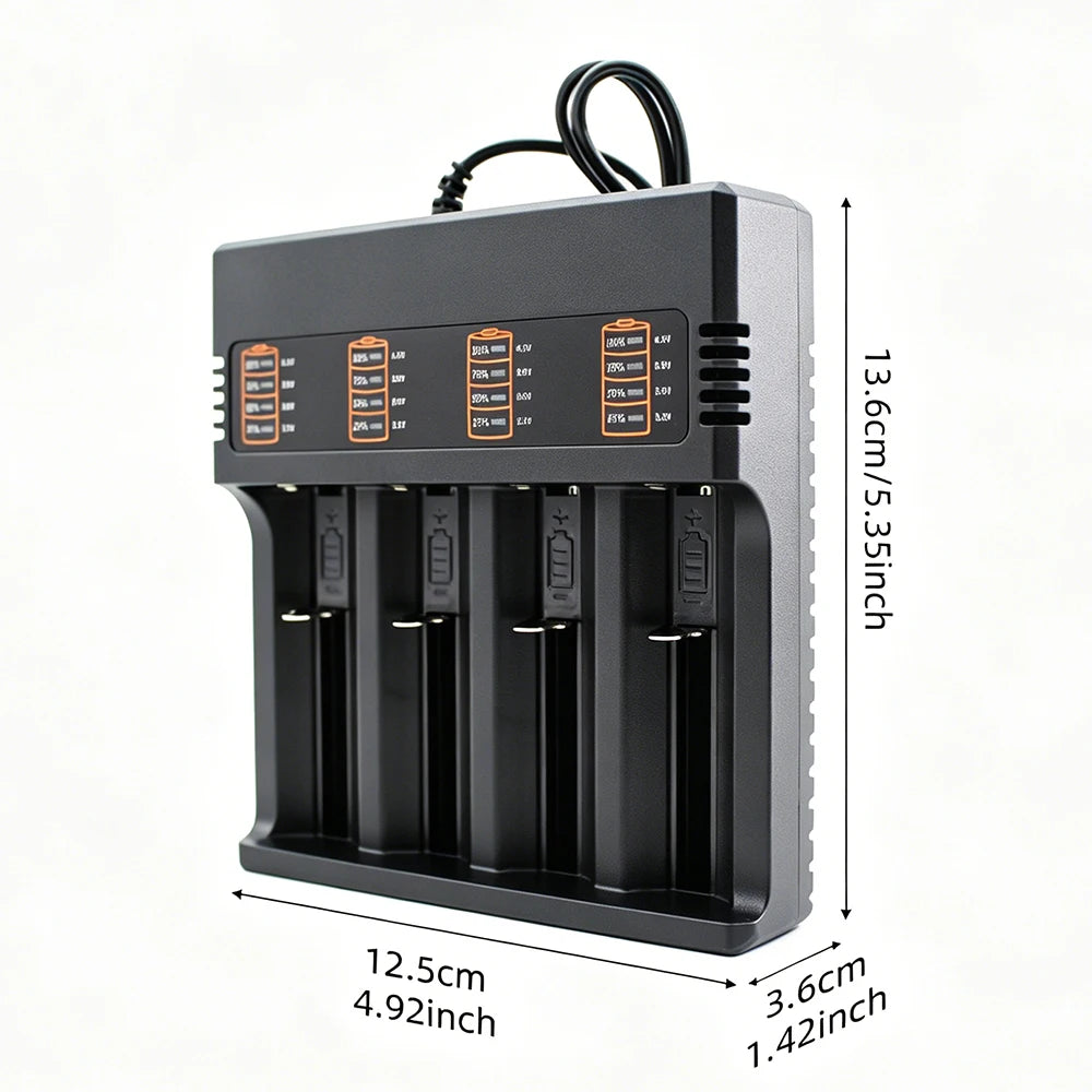 PHOMAX USB Charger 4 Slots Universal Smart Battery Charger Compatible with Multiple Sizes Including 18650 26650 18500 Batteries