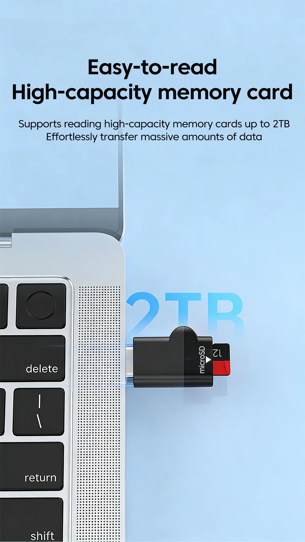 Type-C 3.0 Mini TF Card Reader External Storage Black Stretch Stick For iPhone Huawei USB C 2.0 to Micro SD Card Reader Adapter