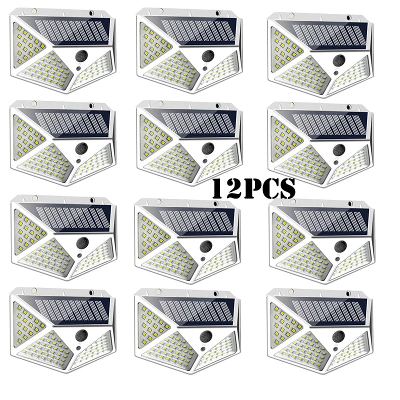 1-12 Pack Solar Lights Outdoor 100 LED Wall Lamp Motion Sensor Lights Waterproof Solar Street Light for Garden Porch Yard Garage