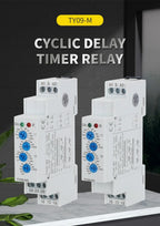 TY09-M1 M2 Cyclic Delay Timer Relay Switch SPDT 220V 16A AC/DC12V-240V 50/60Hz 0.1s-100 Days 2SPDT Din Rail