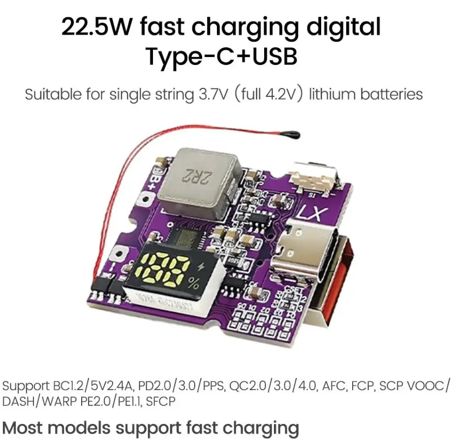 22.5W Power Bank Bidirectional Fast Charging Mobile Power Module Circuit Board With Digital/Light Type-C USB Suppor PD/QC3.0 2.0