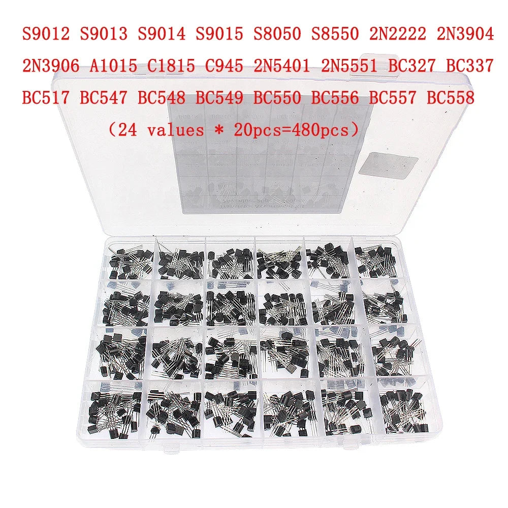 50-900PCS Transistors Kit PNP NPN A1015 S8050 S8550 S9012 C1815 MJE13001 2N3904 2N3906 BC327 BC337 BC517 BC547 BC548 BC549 BC558