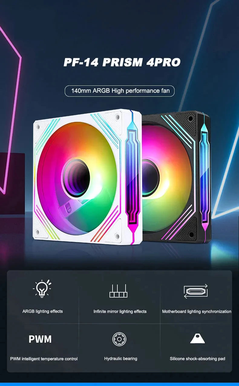 UPSIREN PF-14 PRISM 4PRO Computer Chassis Fan 14cm ARGB 4 Pin PWM Quiet Cooling Fan 12V Large Air Volume 61.5CFM/650-1800RPM