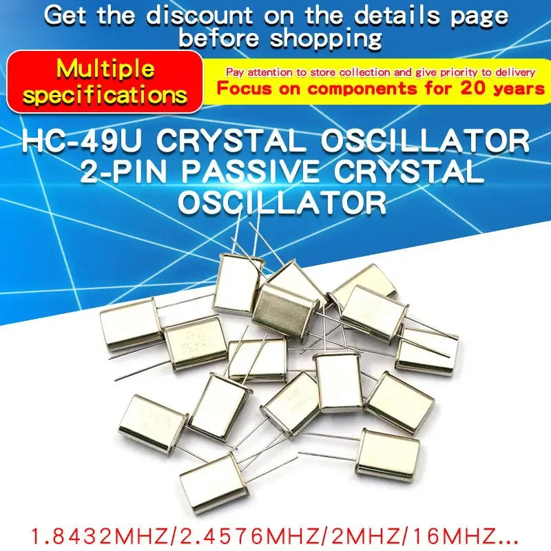 5PCS HC-49U Quartz Crystal Resonator Passive Oscillator 49U DIP-2P 2MHz 4MHz 6MHz 8MHz 9MHz 10MHz 12MHz 16MHz 27MHz