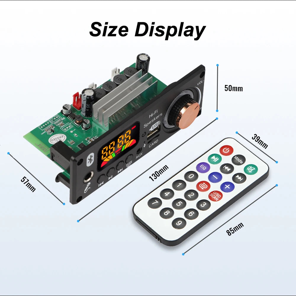 Bluetooth 5.1 MP3 Decoder Board 2*80W 160W Amplifier Audio Player 12V DIY MP3 Player Car FM Radio Module TF USB Mic Record Call