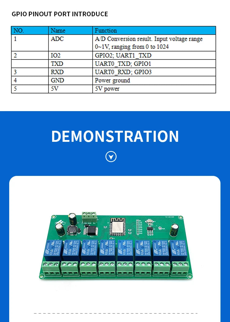 ESP8266 / ESP32 WIFI 8 Channel Relay Module Esp-12F / ESP32 Development Board DC 5V / 7-28V