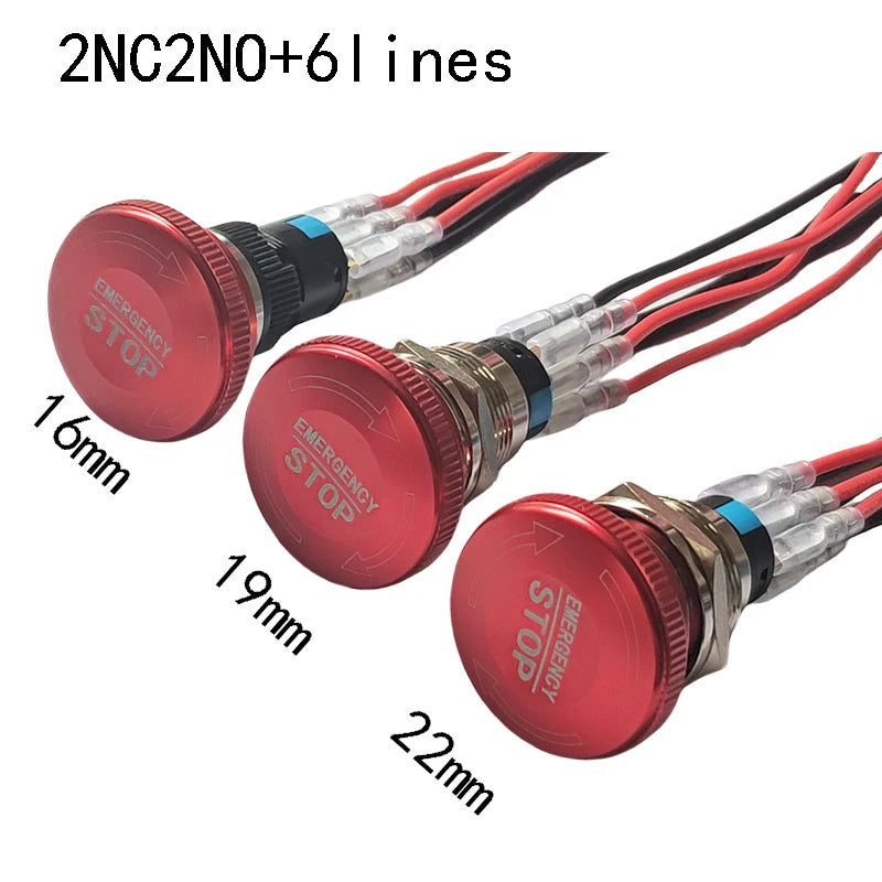 16mm 19mm 22mm Emergency Stop Metal Switch Mushroom Head Push Button Stop Switch 1NO1NC 2NO2NC Latching Switch Retention On Off