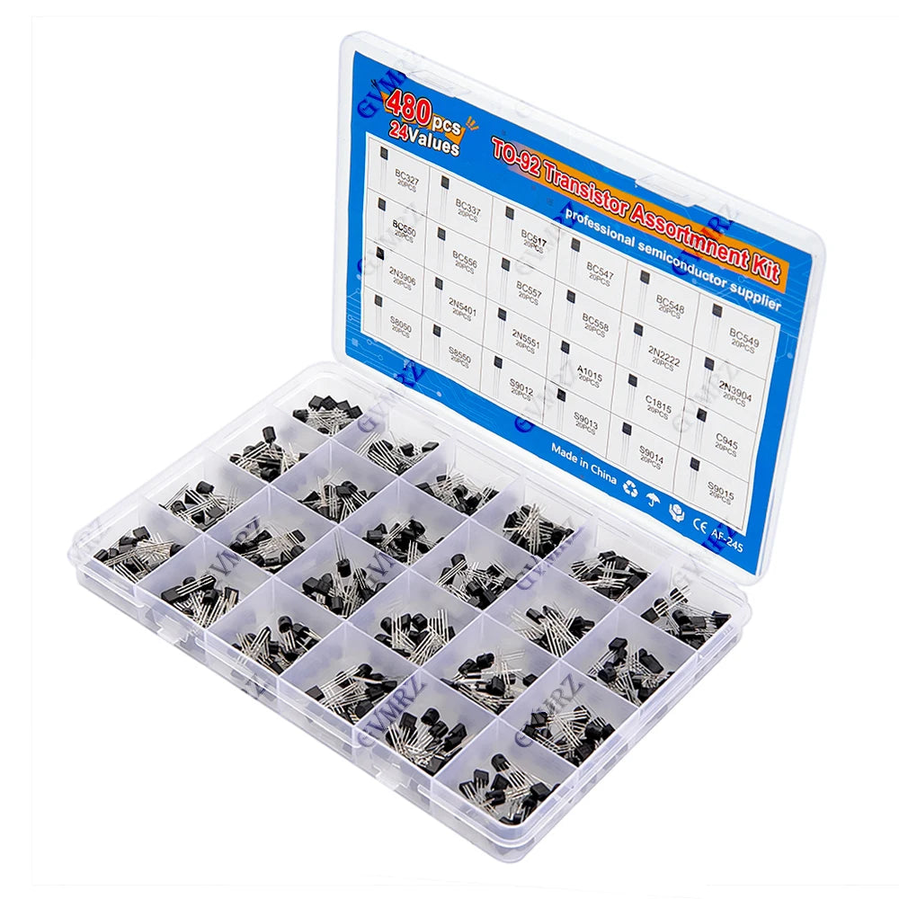 480PCS 24Values TO-92 Transistor Assortment Kit (2N2222/S8050/BC337 etc.) in Box for Arduino DIY Electronic Project 2N2222