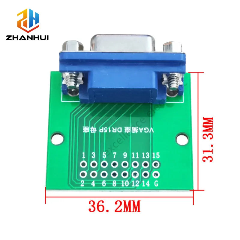 1/2/5PCS DB15 HDR15 DR15 VGA Female Socket Conversion Board Blue PCB Interface Test Module to 2.54mm DIP Pin Header