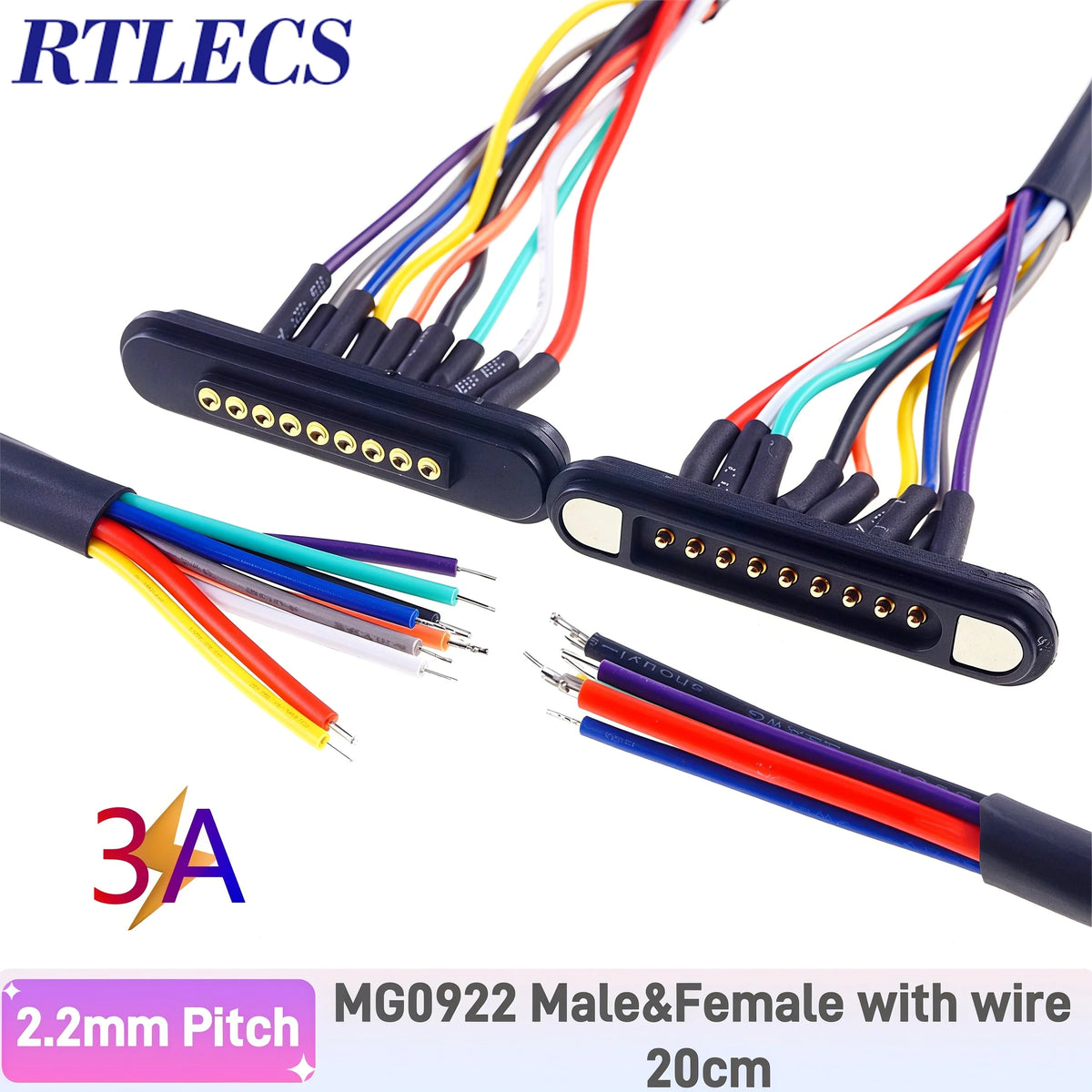 3A Magnetic Spring Loaded Pogo Pin Connector 24VDC LED Snap-on JST SM JR Servo Extended Cable 5/6/7/8/9 Pin Male Female Blind
