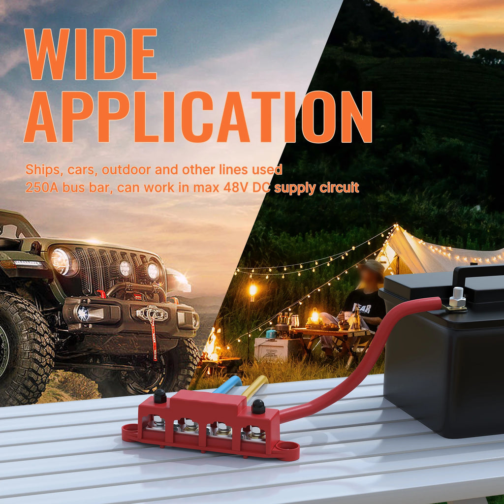 Bus Bar 12V 250A Power Distribution Block 4 X M10 / M8 Studs Marine Bus Bar 12 Volt Battery Busbar Terminal Block for Car Boat
