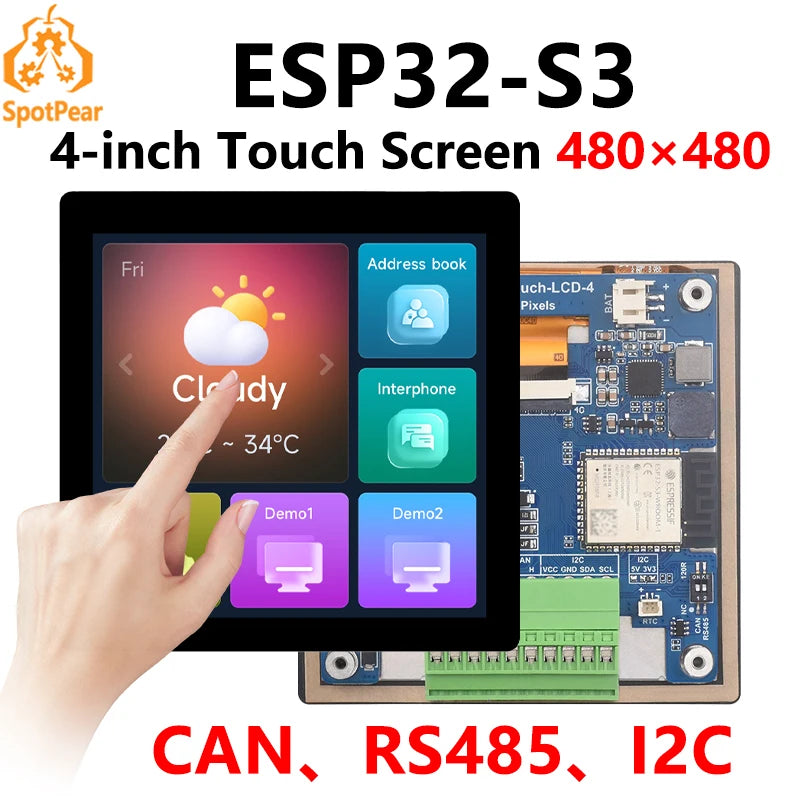 ESP32 S3 4inch LCD Development Board 480x480 TouchScreen Display TVBOX LVGL HMI Sensor CAN RS485 Waveshare ESP32-S3-Touch-LCD-4
