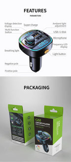 Bluetooth Handsfree FM Transmitter Car Radio Modulator MP3 Player With 22.5W USB Super Quick Charge Adapter for Car
