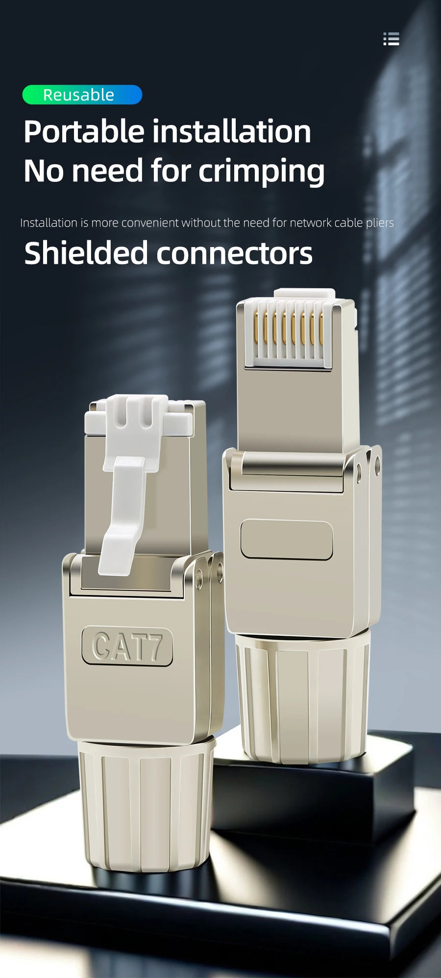 Tool Free Metal RJ45 Connector Toolless Reusable 23AWG to 26AWG Cable Internet Plug Easy Installation Tool-Free Termination Plug