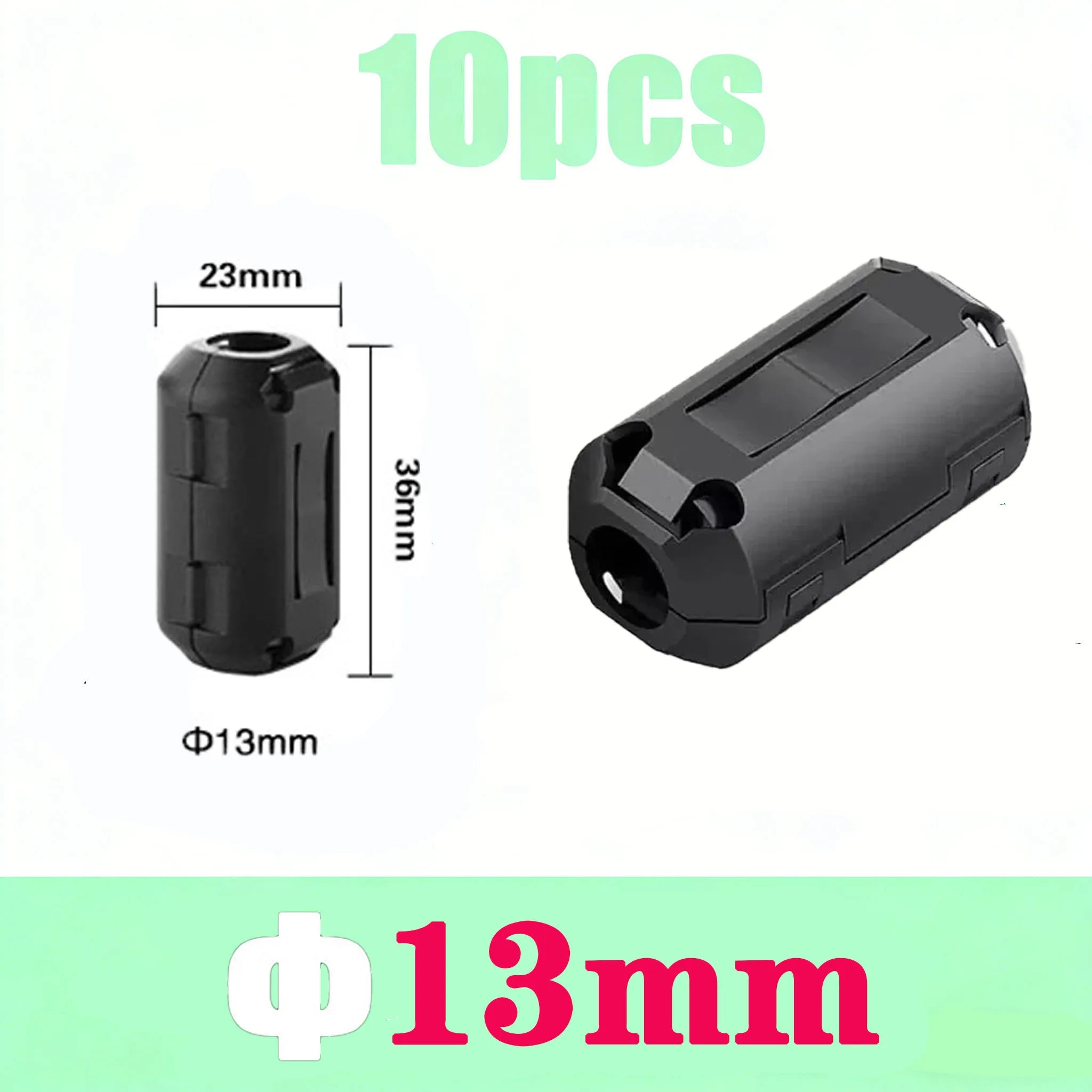 10Pcs 3.5/5/7/9/13/15mm Ring Core Ferrite Bead Clamp Choke Coil EMI RFI Noise Filter Clip Snap Cable for Black Magnetic Snap-on