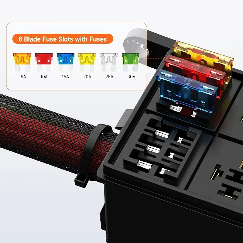 40A 80A Waterproof Relay Box 12V Pre-Wired with 6 Pcs 4P Relays for Auto 12V 24V Relay Kit Box