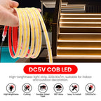 Waterproof Motion Sensor COB Light Battery USB Powered Led Strip IP68 5V Auto ON/OFF Cabinet Kitchen Staircase Liner Lighting