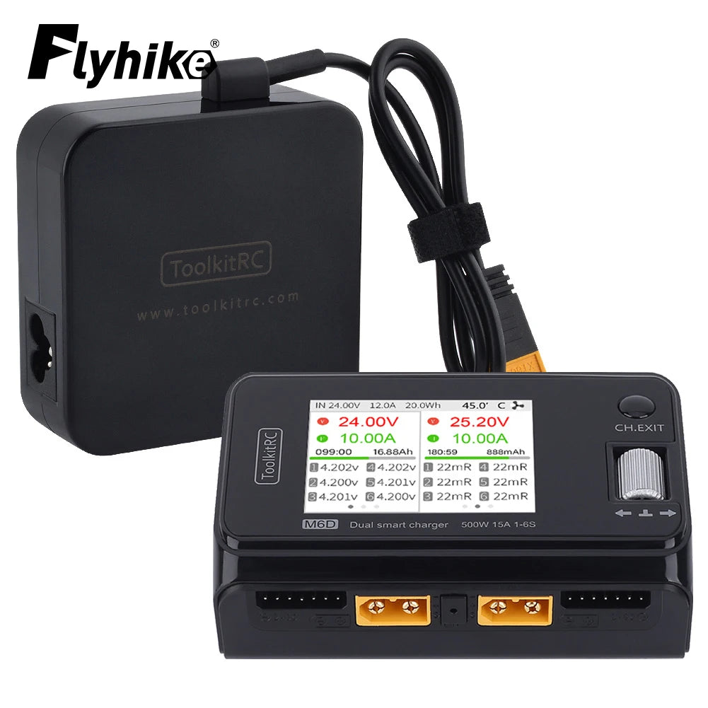 ToolkitRC M6D 500W Smart Charger 15A DC Dual Channel MINI Discharger with Power Supply For 1-6S Lipo Battery FPV Model Vs M8