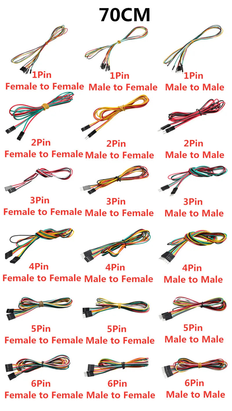10PCS 2.54MM Pitch Wire Dupont Line Female to Female 1P2 3 4 5 6 Pin Dupont Cable Connector JUMPER Cable Wire for PCB 3D Printer