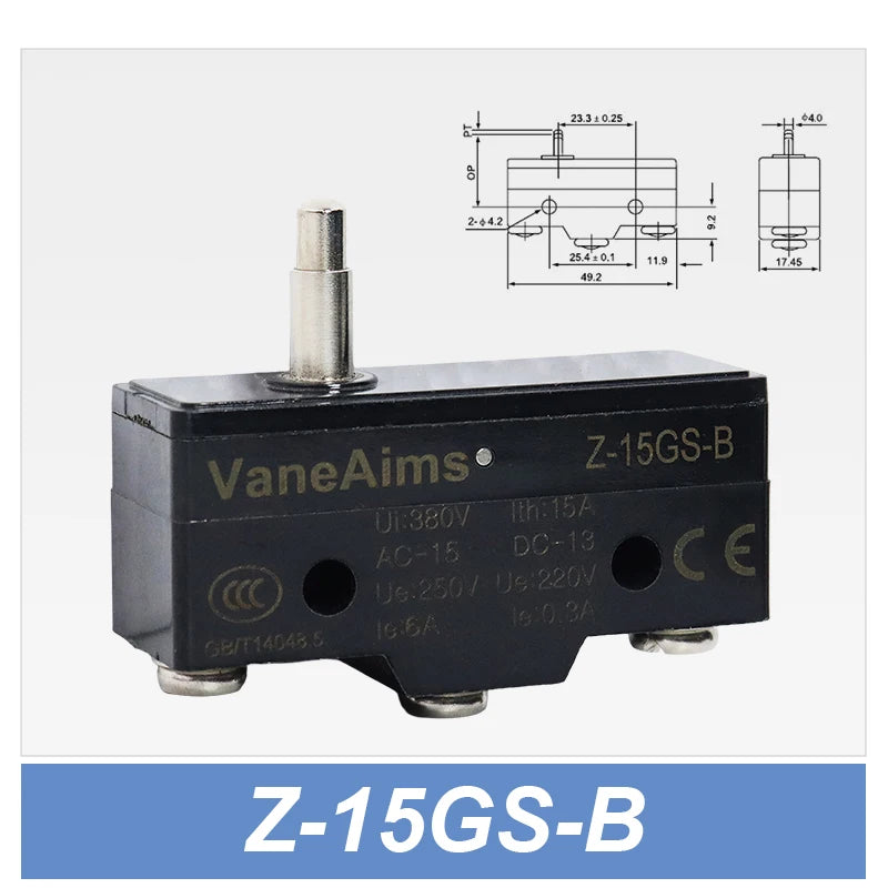 Z-15 Micro Limit switch Travel Switch Small Horizontal Roller Lever 15A 250V 1NO1NC Normally Open Normally Closed Travel Switch
